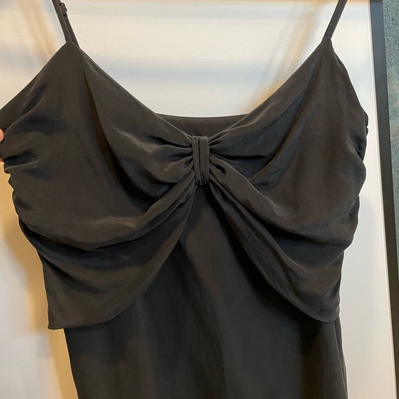 Black silk Club Monaco Slip dress adjustable straps bow baby doll empire waist - Picture 4 of 9